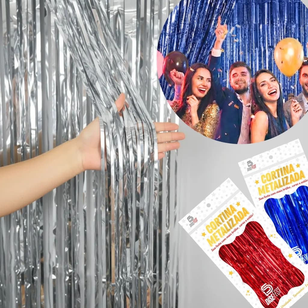 KIT 4 Cortina Metalizada Festas Lisa Franja Painel Decoração Fita