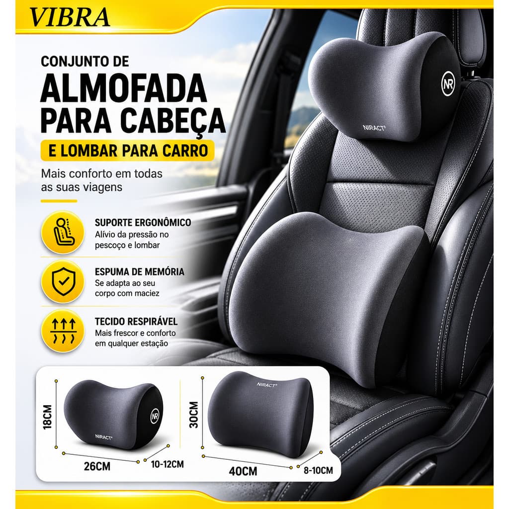 2PCS  Almofada Cabeça e Lombar para Carro Conjunto Veicular, Apoio Banco Espuma de Memória