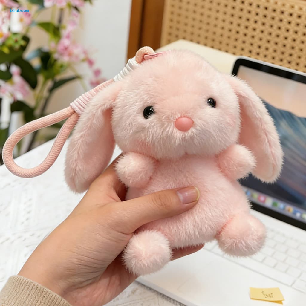 Cute Cartoon Plush Keychain with Lanyard – Soft Fluffy Bag Pendant Stress Relief Doll Charm Perfect Table Companion fo