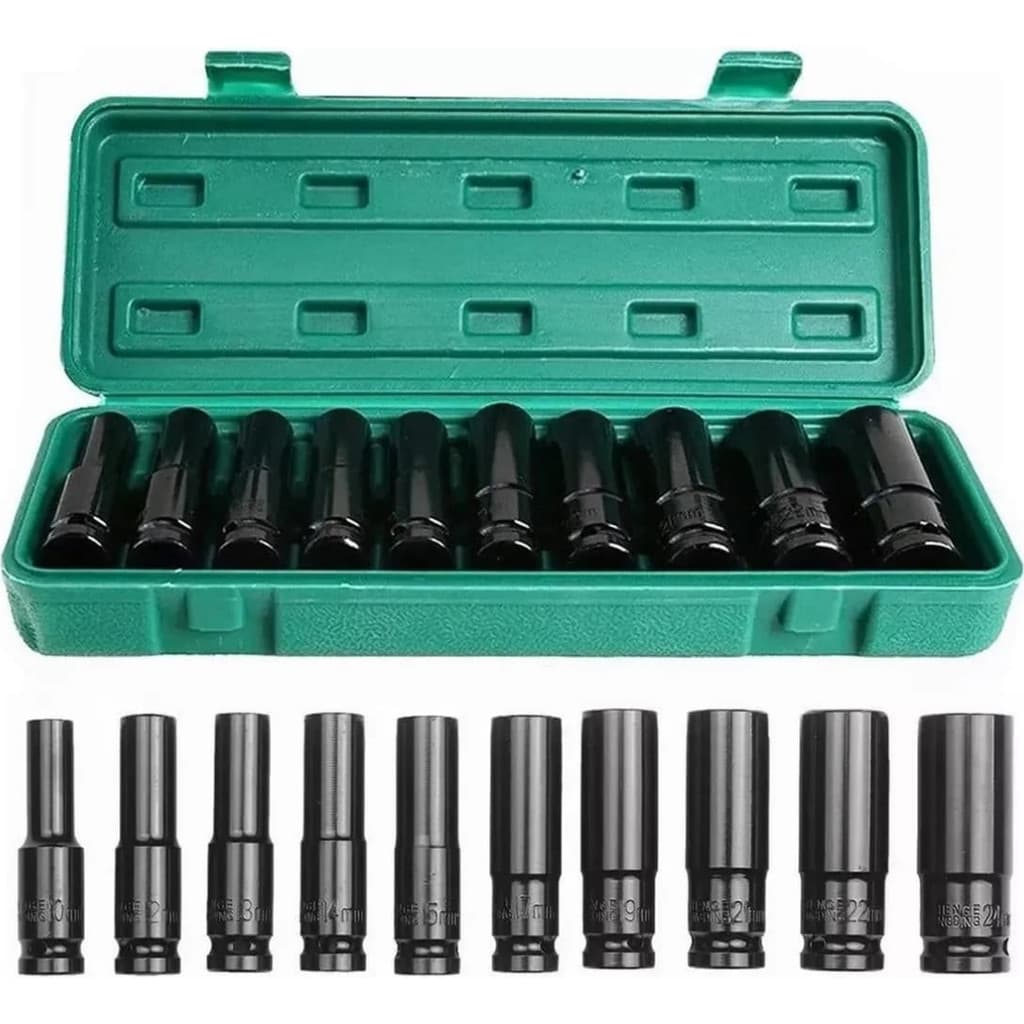 Conjunto de soquete de impacto de alça longa 10 a 24mm 1/2 Polegada versão atualizada à prova de ferrugem soquete Hexago