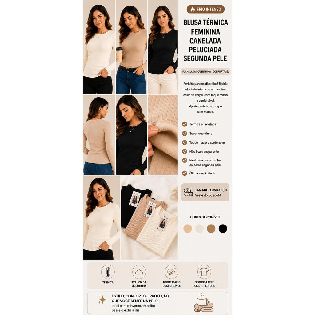 Blusa Feminina Peluciada Canelada Super Confortável Inverno