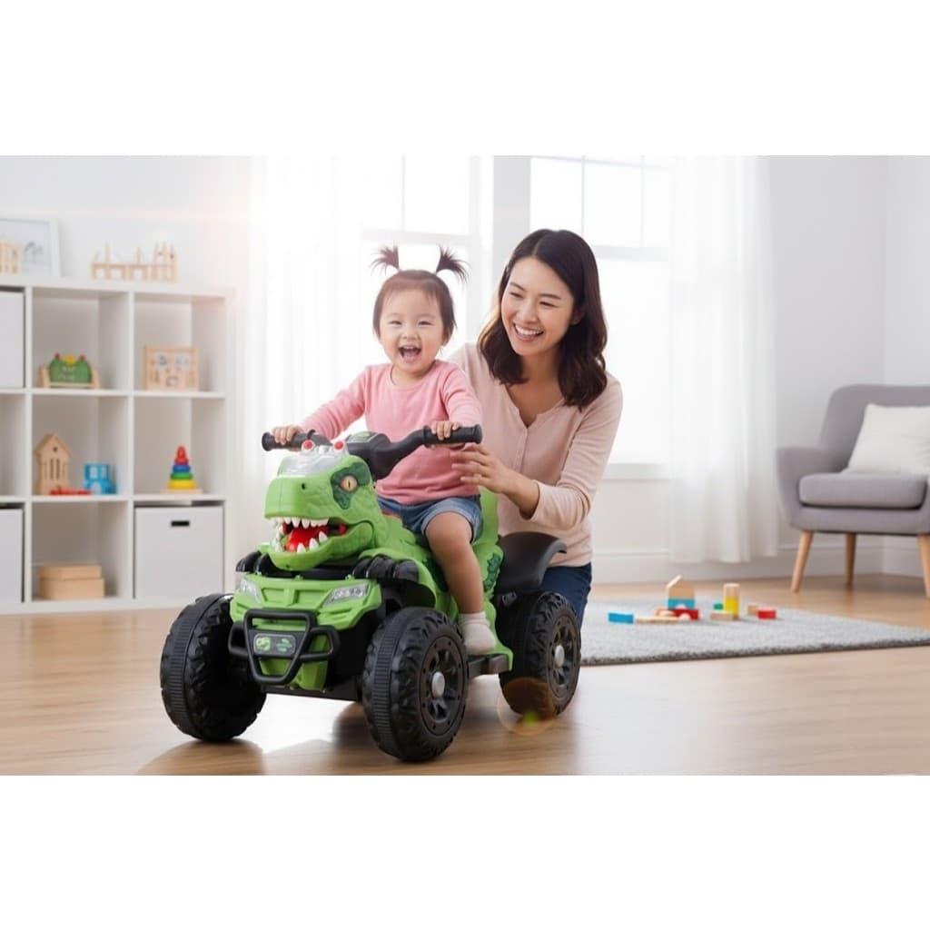 Quadriciclo Elétrico Infantil 6V Dinossauro T Rex Verde Bateria Recarregável