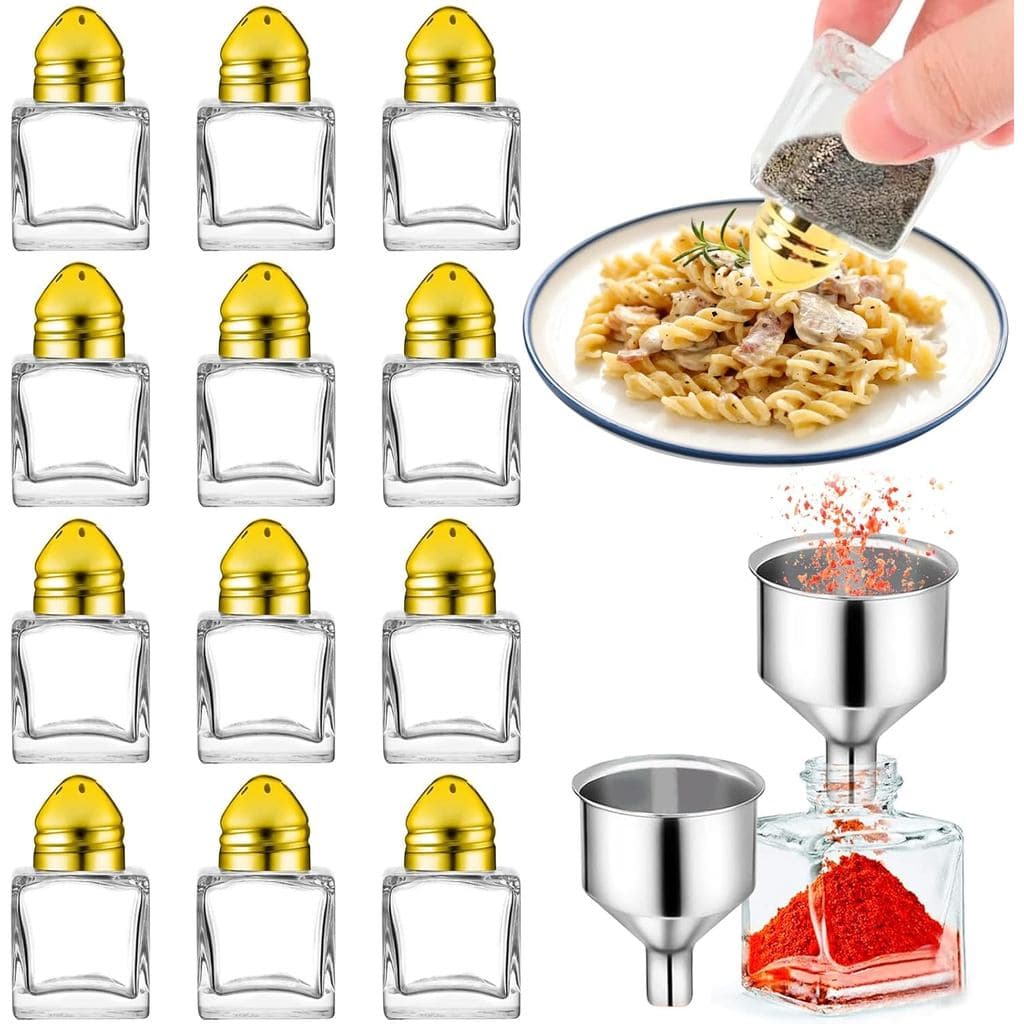 Conjunto de 12 Mini Saleiros e Pimenteiros, Pequenos Saleiros e Pimenteiros de 0,5 oz em formato de cubo de vidro com 2
