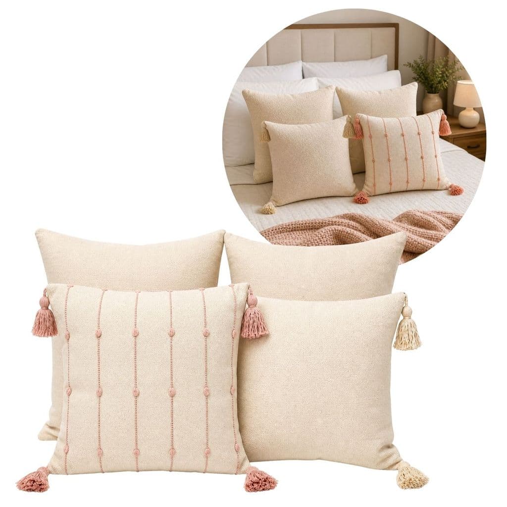 Kit 4 Capas Almofadas Lona Panamá Cru 45x45cm Luxo Rose  Decoração Casa Sala Quarto Moderno