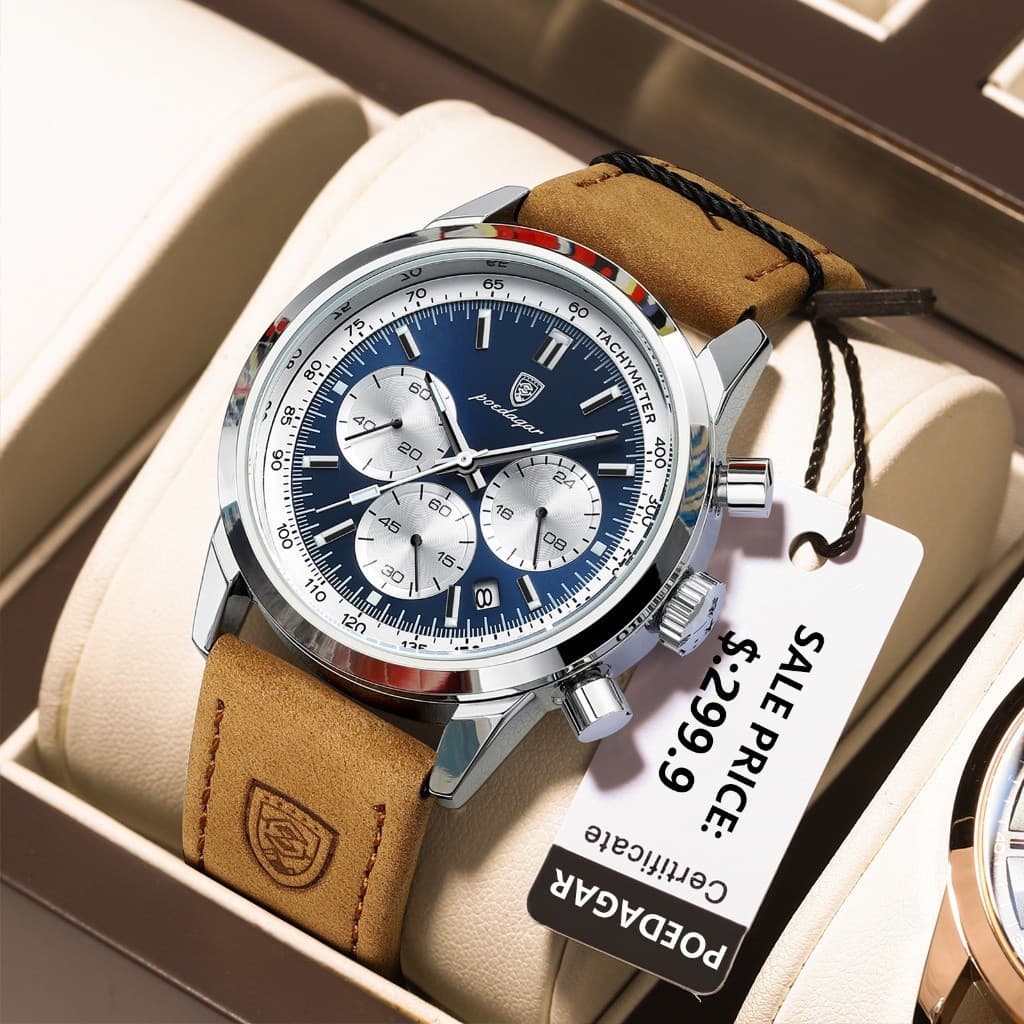 Relógio Esportivo Casual Masculino POEDAGAR, Relógio de Quartzo, Pulseira de Couro, Relógio de Pulso Elegante, Adequado