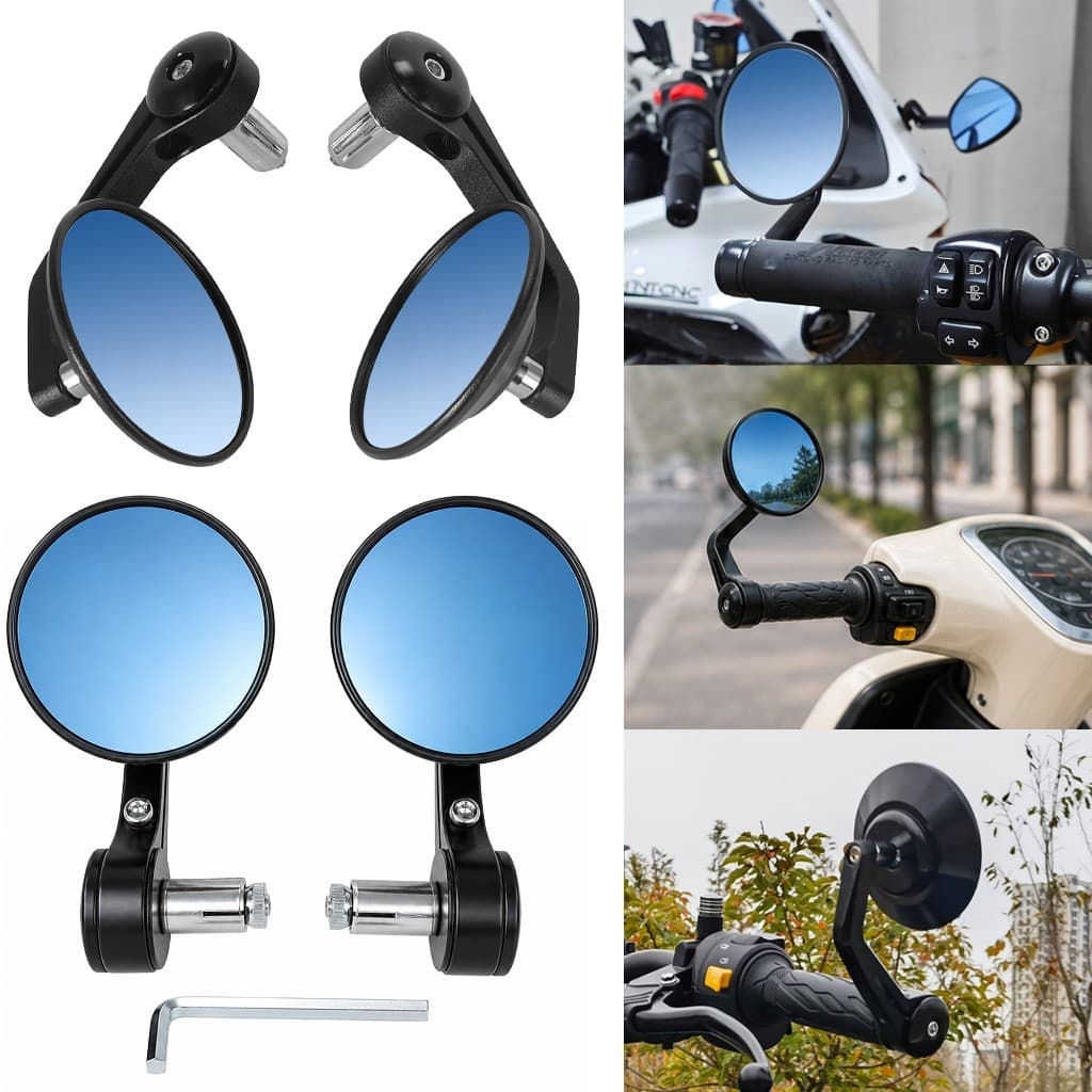 Par Retrovisor de Guidão 7/8" para Moto Scooter Espelho Azul Anti-Ofuscante