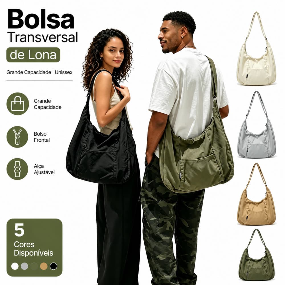 Large Canvas Crossbody Bag Unisex - Casual Shoulder Tote Bag with Big Capacity for Daily Use, College, Work & Travel