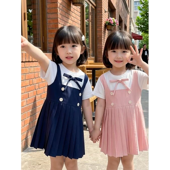 Meninas plissado vestido de princesa vestido de verão crianças falso de duas peças estilo ocidental vestido bebê menina