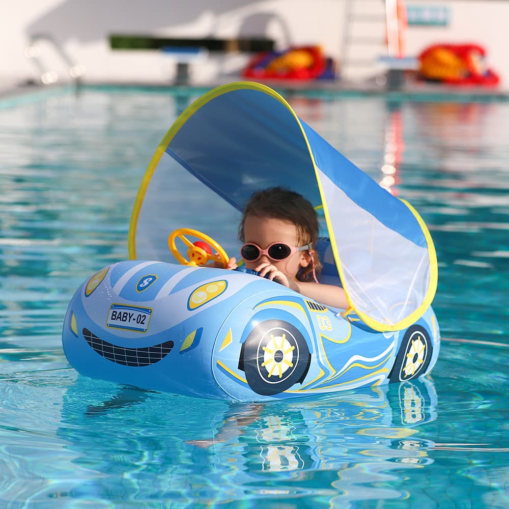 Sw swimbobo novo estilo inflável assento de carro crianças modelo de carro esportivo pára-sol anel de natação com protet