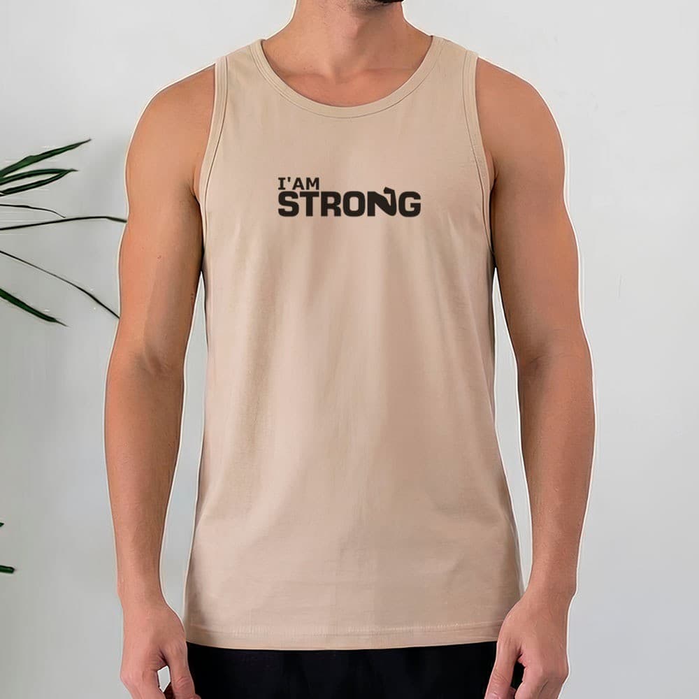 Camiseta Regata Masculina 100% Algodão I Am Strong Motivação Treino Academia Fitness Streetwear