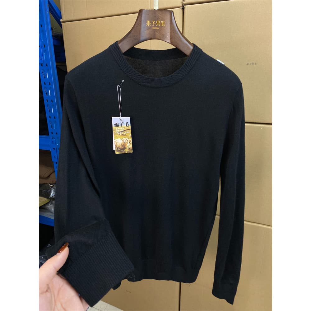 Lã em torno do pescoço camisola magro-ajuste estiramento camisola masculina All-match camisola preta camisa de fundo Com