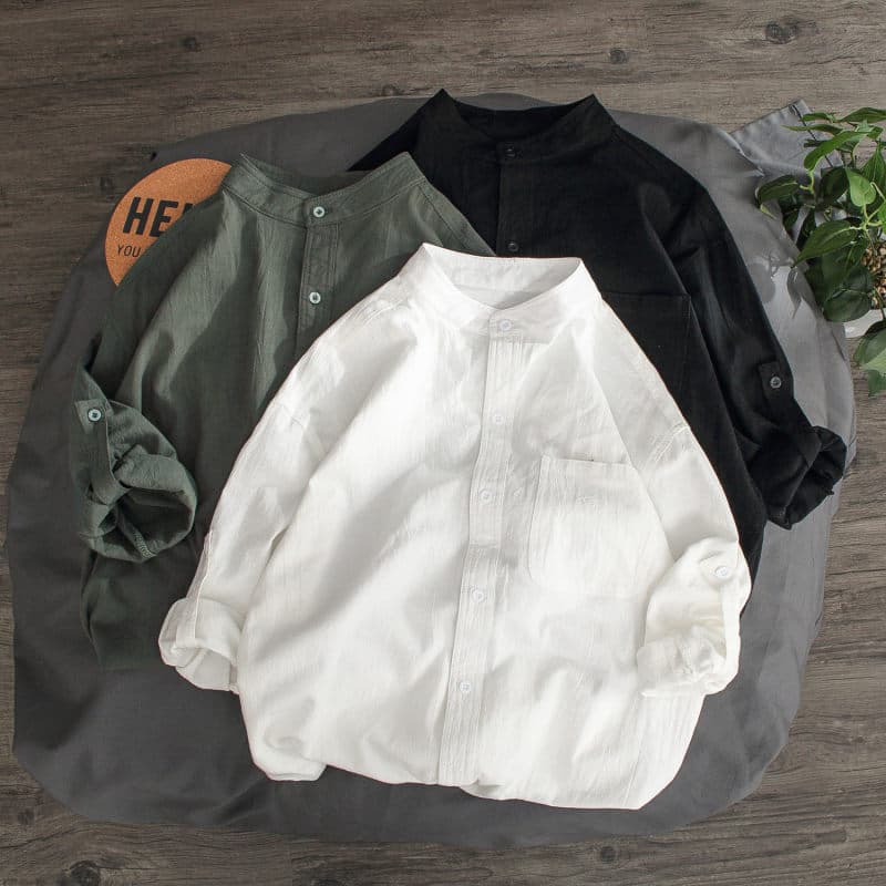 Camisa de linho masculina manga longa solta Casual verão fino protetor solar jaqueta roupas da moda masculina camisa de