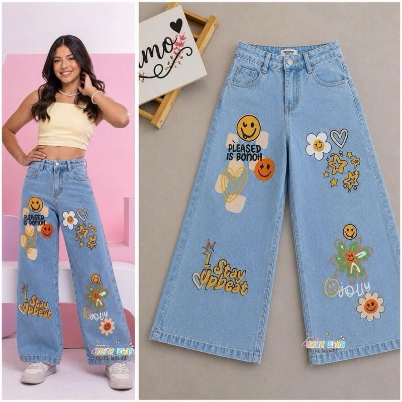 Calça Jeans Wide leg Infantil juvenil para meninas