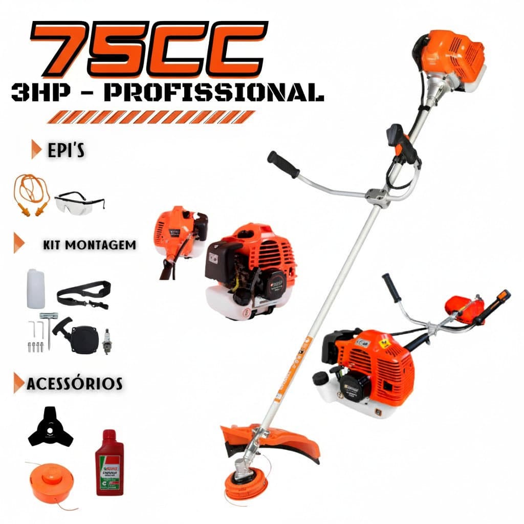 Roçadeira A Gasolina Profissional Alta Performace + Óleo 2 Tempos 500ml 75cc Completo