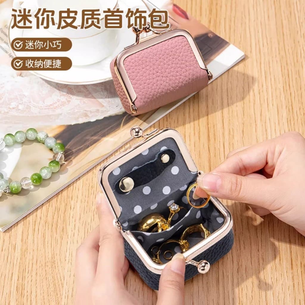 Novo couro macio boca pequena coberto de ouro anel de diamante saco de jóias Mini anel colar brincos caixa de jóias moed