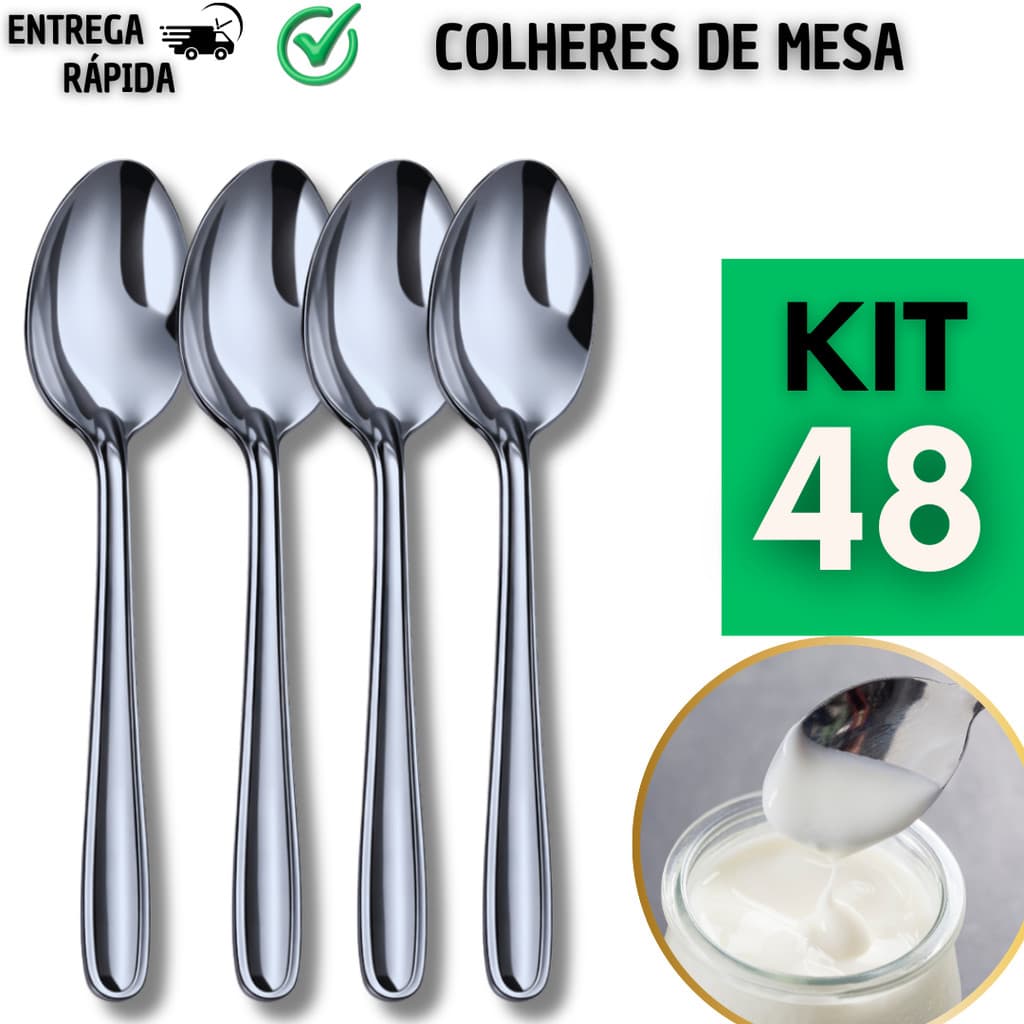 Jogo de Talhares 12,24,36,48 Peças Colher de Sopa em Inox Aparelho de Jantar Talheres Colheres para Cozinha Restaurante