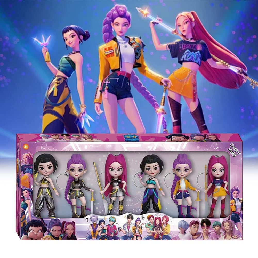6 peças de brinquedos de anime de caçadores de demônios K-POP, enfeites de decoração de mesa, modelo de boneca,