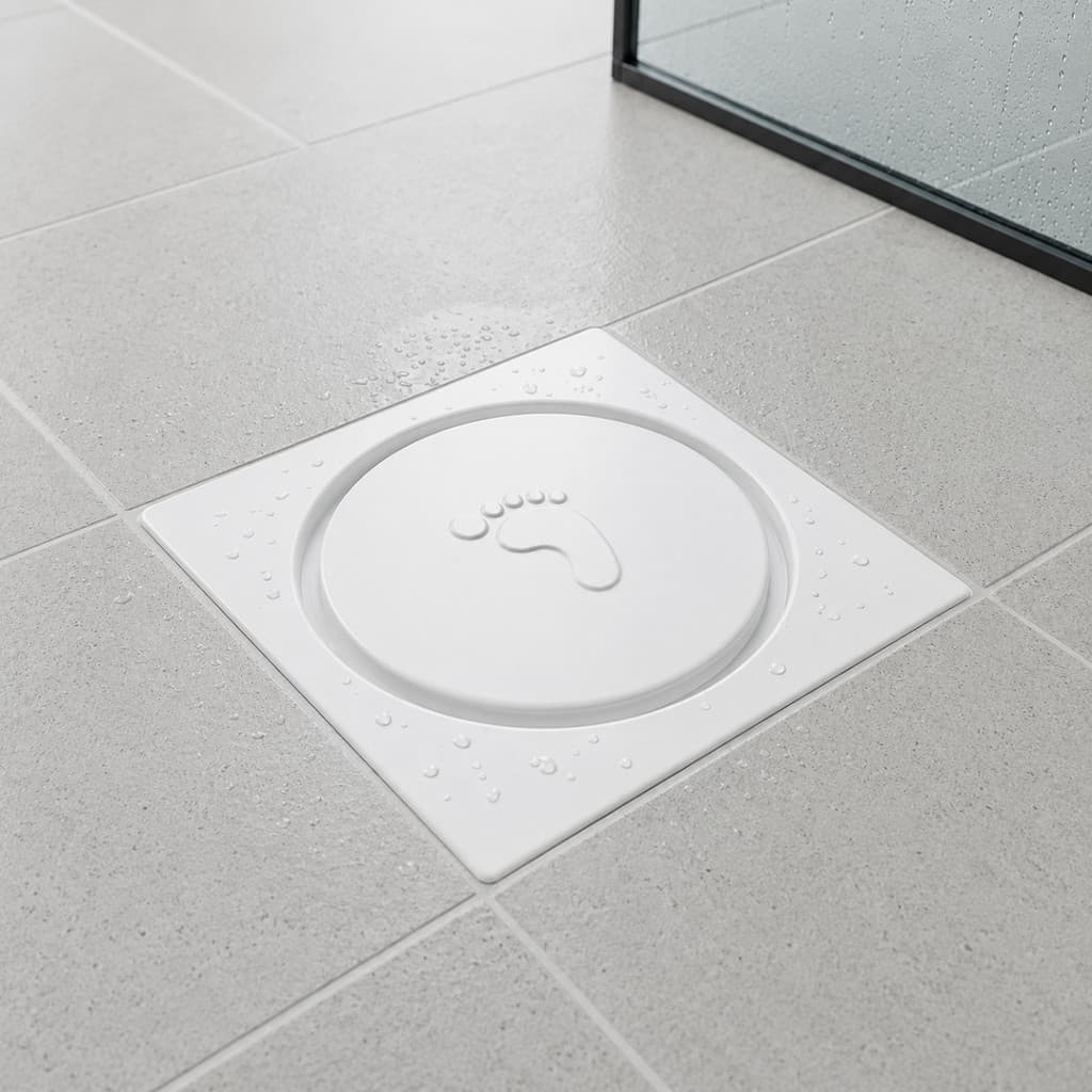 Ralo Click Inteligente em Plastico ABS 10x10 Branco Piso Banheiro Quadrado Redondo