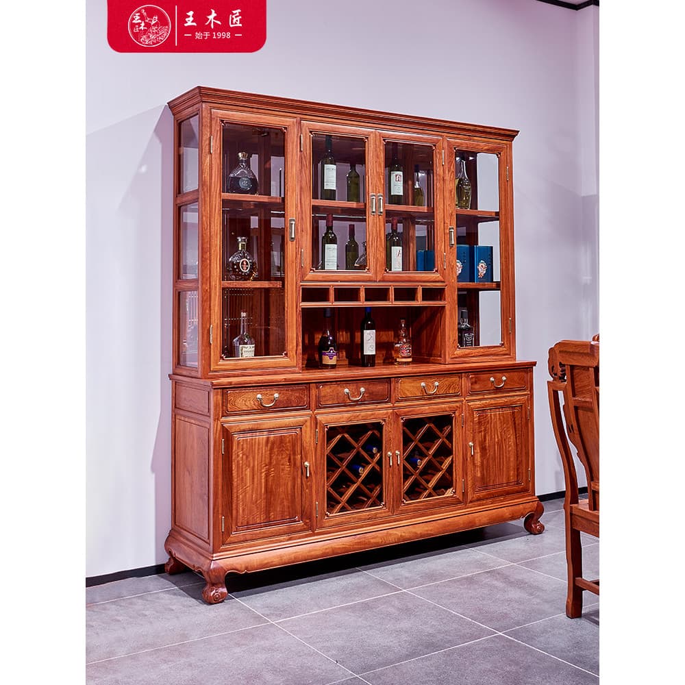 Armário de vinho de mogno chinês birmanês jacarandá estilo chinês sala de estar armário de exibição grande frutas vermel