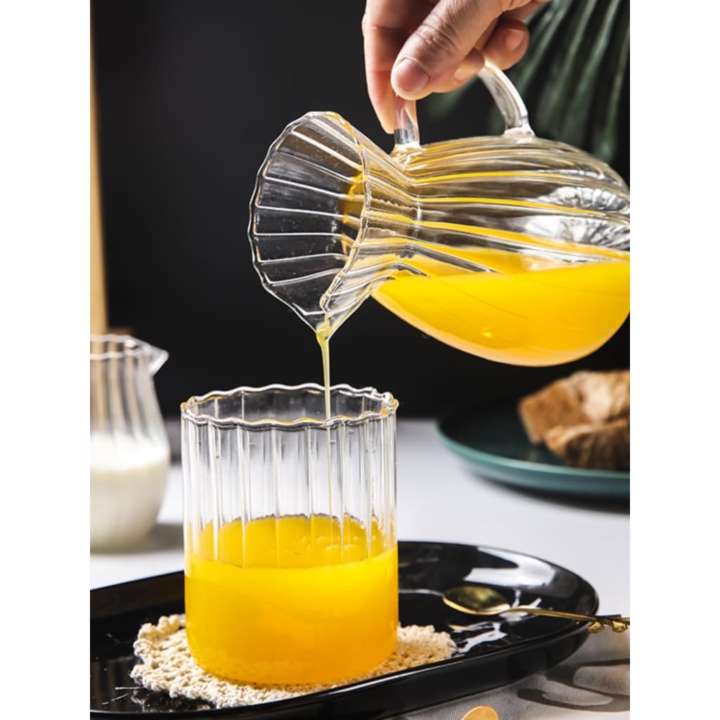 Copo de chá listrado retrô de vidro ondulado com alça, copo de leite leve, garrafa de água fria, suco, bebida