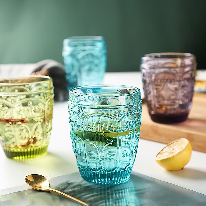 Estilo europeu Floral em relevo vidro café da manhã suco de leite bebida fria copo de água vitral