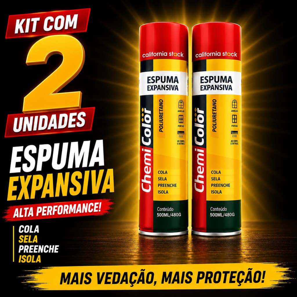 Kit Com 2 Espuma Expansiva Chemicolor 500ml PU Vedação Isolamento espuma para vedação, espuma expansiva portas e janelas