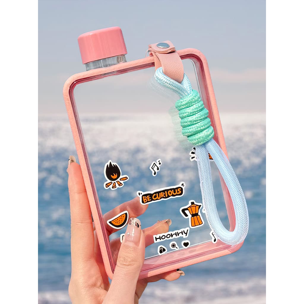 Garrafa de água plana portátil quadrado copo de água plano acompanhando copo meninos meninas esportes viagem Fitness cop