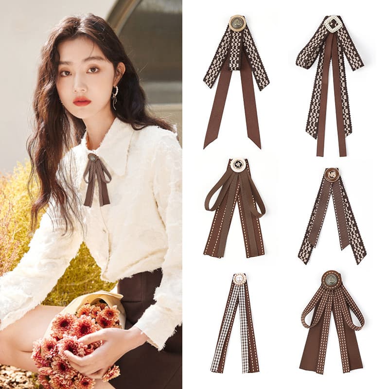 Gravata borboleta marrom marrom feminino temperamento gravata borboleta camisa decote decoração retrô Streamer gravata f