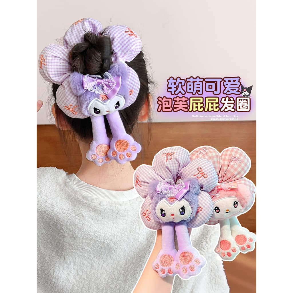 Kuromi crianças bunda flor Scrunchy laço de cabelo menina bola cabeça linda cabeça flor laço de cabelo menina elástico c