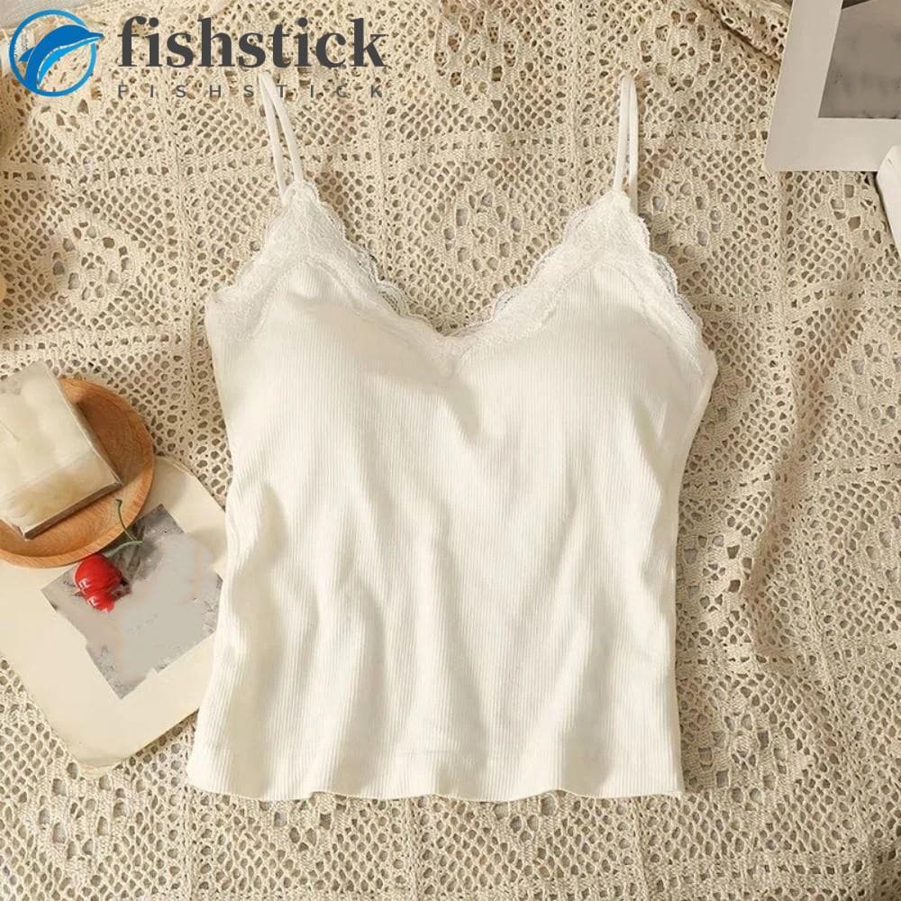 FISHSTICKA Colete Feminino , Top Curto De Renda Fina Sem Mangas Com Retalhos , Camisola Estilo Francês Decote Em V E Alm