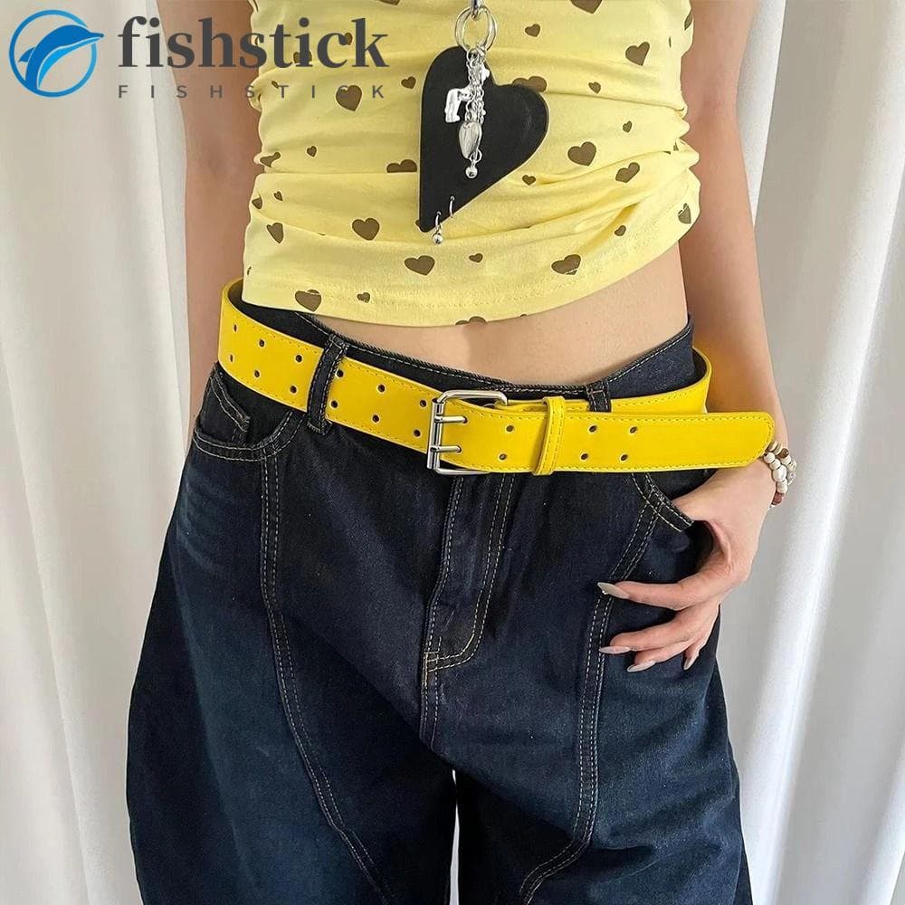 Cinto Largo FISHSTICKA , Feminino Trespassado Y2k Jeans Versátil De Couro Amarelo