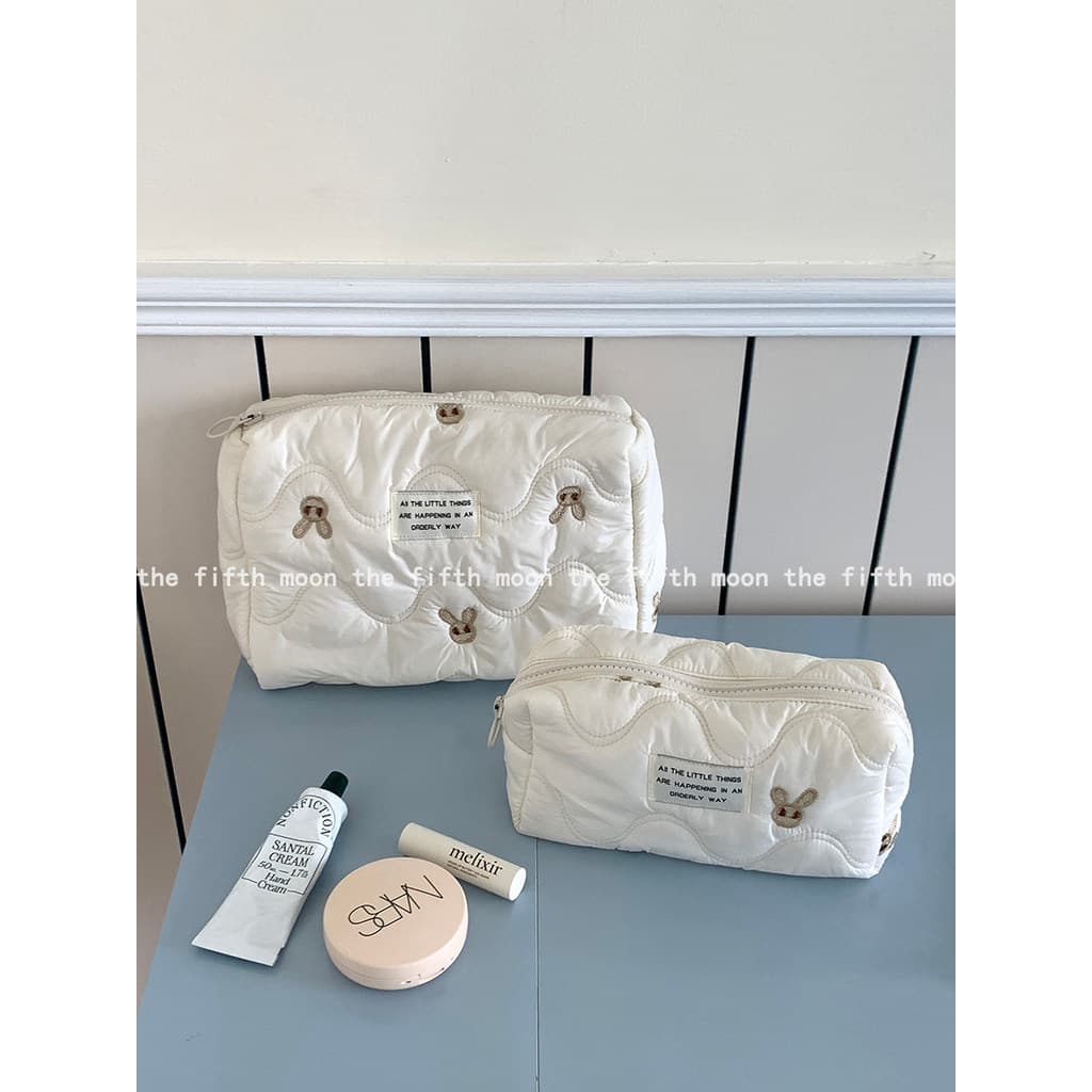 Bordado de bolsa cosmética macia acolchoada de urso fofo