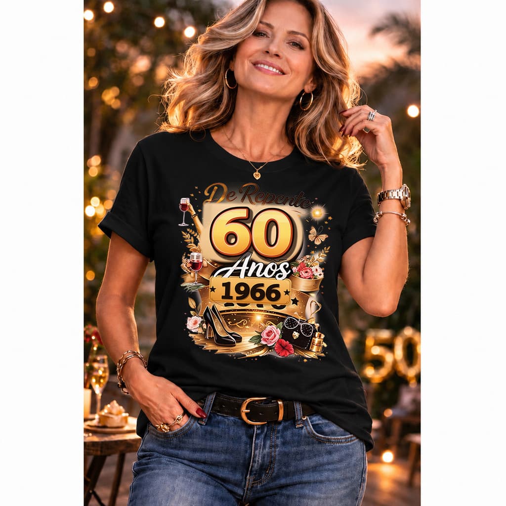 [Camiseta Premium em Algodão Puro]VU Masculino Curto 60 Anos 1966 Vintage Aniversário Estampa Elegante para Homens Casua