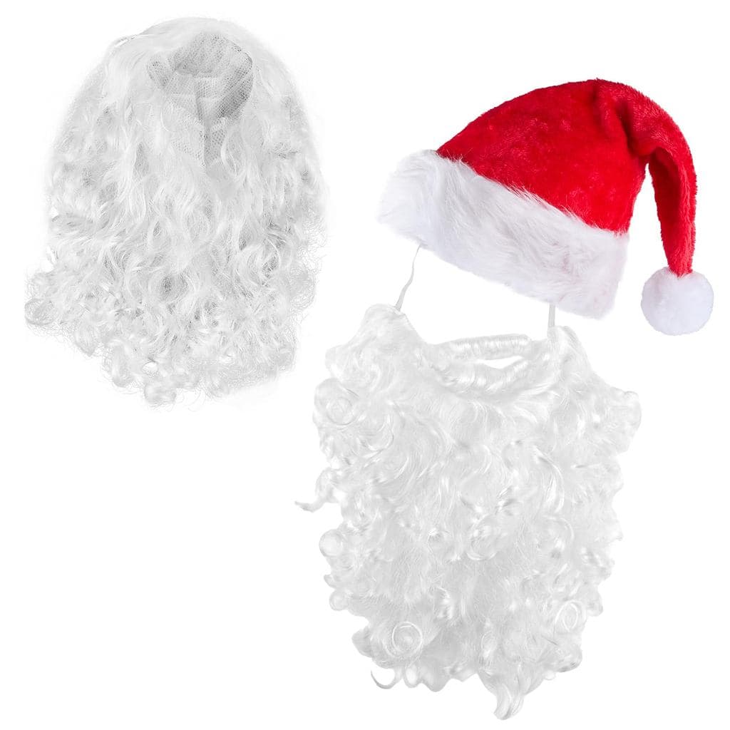 Yookat Conjunto de 3 Peças de Chapéu, Peruca e Barba de Papai Noel para Adultos, Chapéu, Barba e Peruca de Papai Noel pa