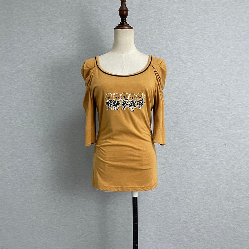 Desconto na marca estiramento de malha manga de três quartos camiseta feminina 2022 fino ajuste mais magro olhar bonito