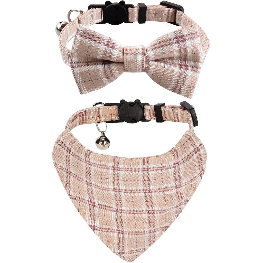 Coleira para Gato com Fecho de Segurança Aprimorada, com Laço e Sino, Coleiras para Gato com Bandana, Pacote com 2 Colei