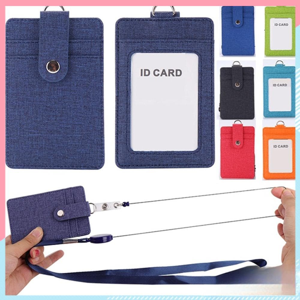 Porta-Cartão de Identificação em Couro Vermelho Multicolorido com Cordão para Trabalho/Escola/Escritório