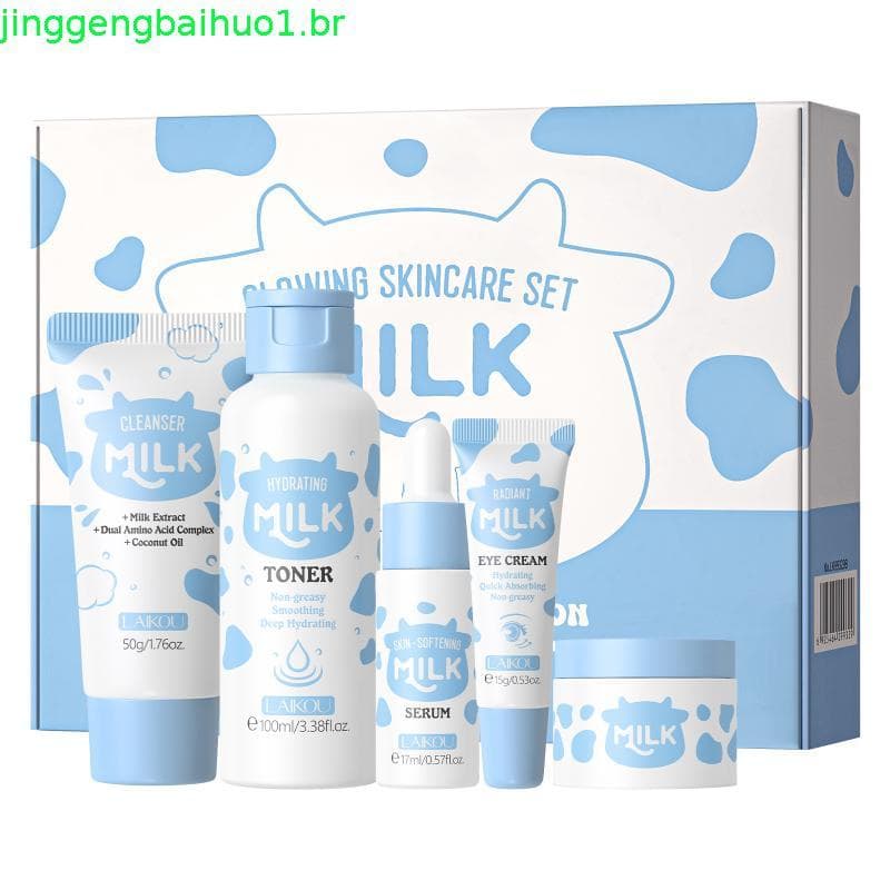 Conjunto Laikou Milk Glowing Skincare 5 Peças: Serum Nutritivo, Hidratante Tonalizante E Tônico Para radiância