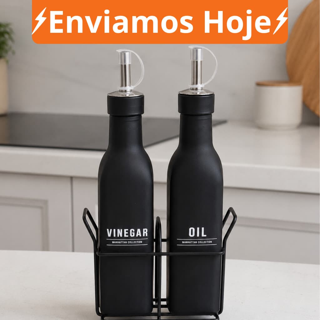 Kit 2 Galheteiro Porta Azeite Vinagre Vidro 275ml Manhattan