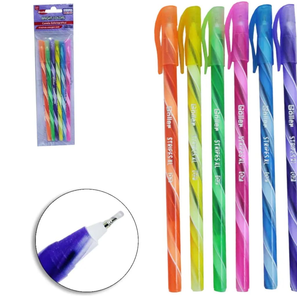 Caneta Esferográfica Bright Colors 0.7mm Escrita Média com 6 Peças