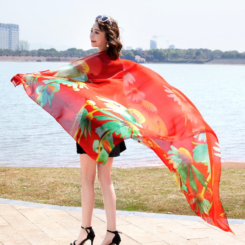 Novo estilo toalha de praia à beira-mar grande xale feminino verão estilo fino protetor solar mãe lenço de seda exterior