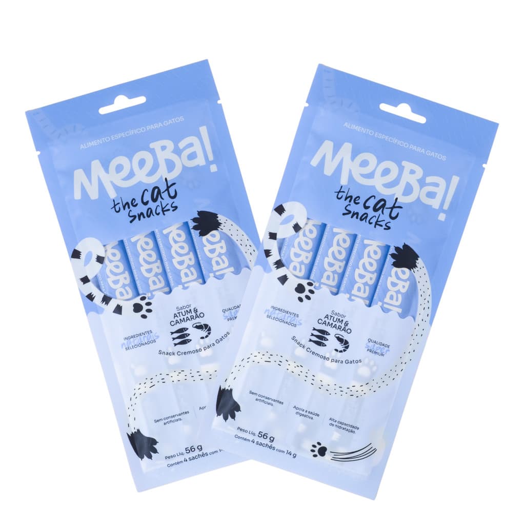 Kit 2 Snack Úmido Gatos Natural Cremoso Hidratação Atum E Camarão 8 Sachê 14g