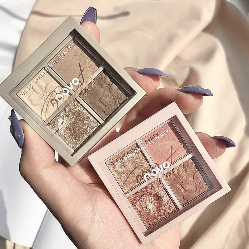 Paleta de sombras genuína de quatro cores pequena paleta portátil cor terra leite chá cor ins Super quente barato estuda