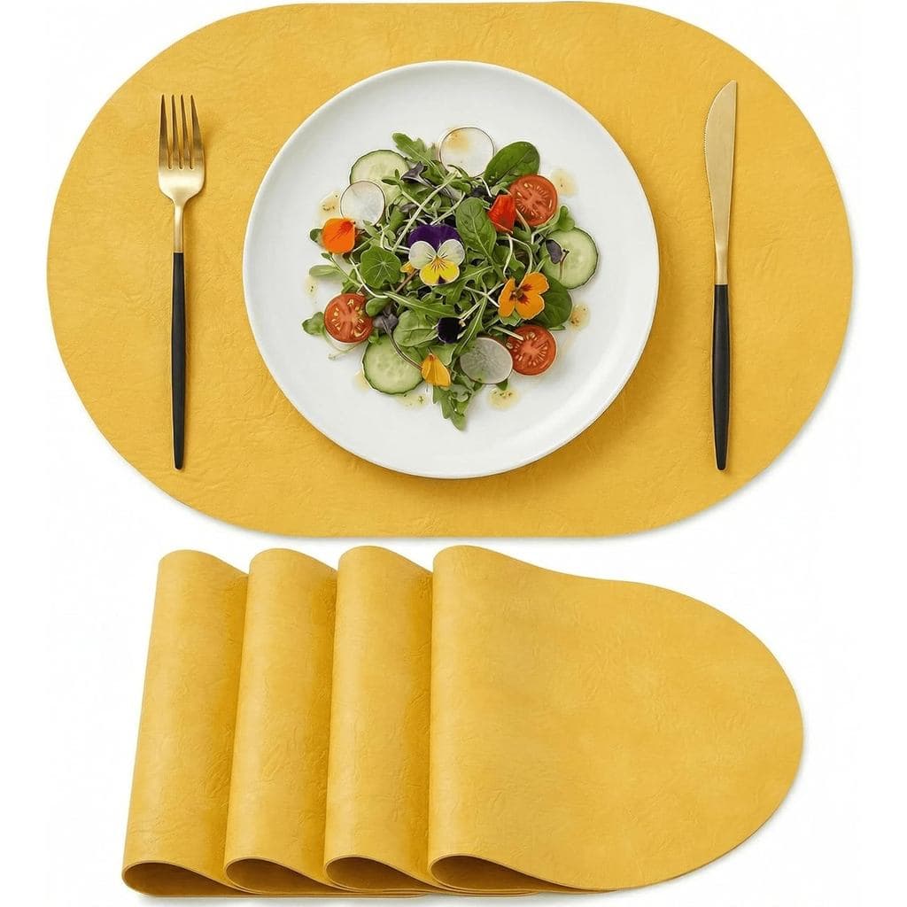 Conjunto De Jogos Americanos Ovais De Couro Sintético Amarelo Modo Artoid De 4 , 12 x 18 Polegadas À Prova D'água , Limp