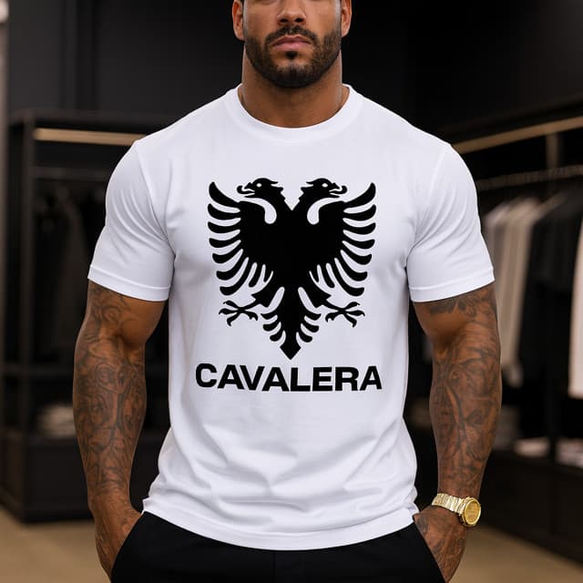 ✨ Camiseta confortável 100% algodão logo "CAVALERA" com brasão de ave tradicional casual