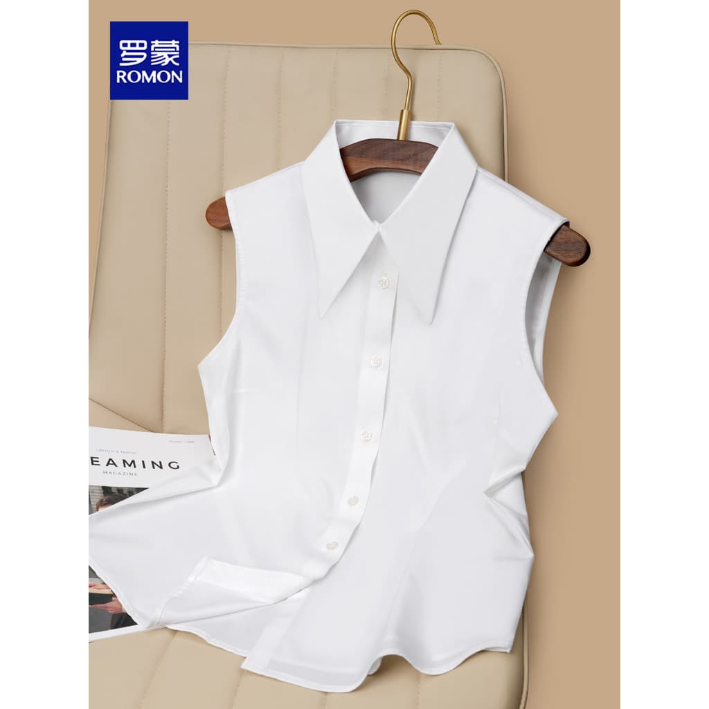 Lomon branco sem mangas camisa colarinho senhoras gola falsa colete interno superior profissional fundo em camadas senti