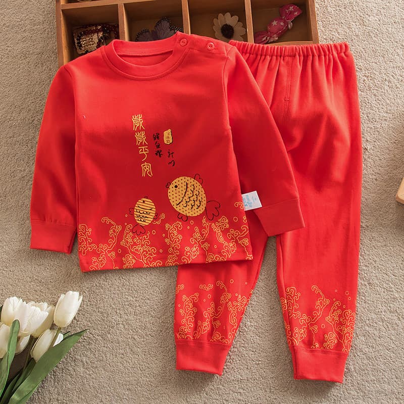 Outono inverno bebê puro algodão roupa interior grandes crianças grande terno vermelho masculino feminino bebê roupas de