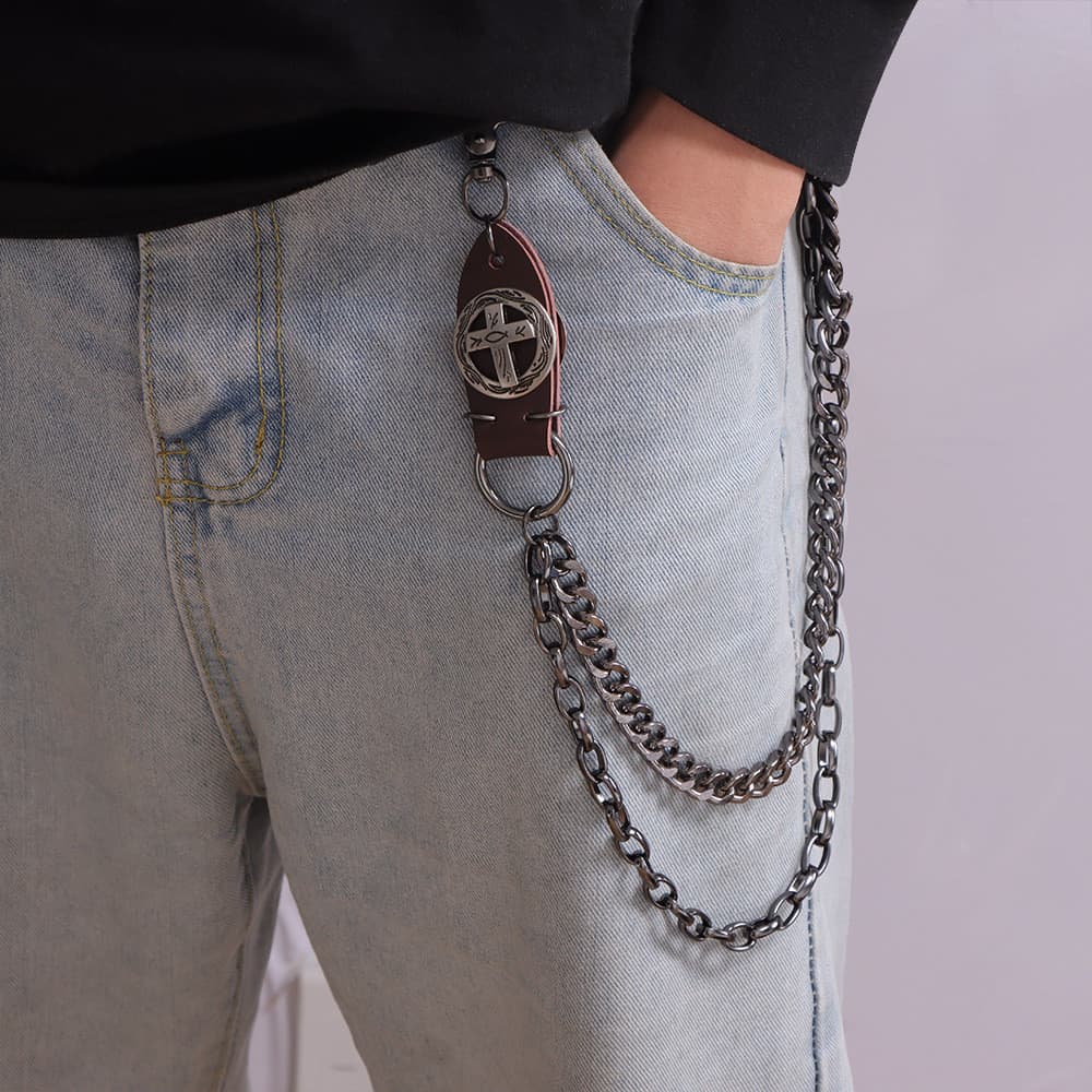 Europeu americano estilo Punk All-Match Metal Jeans acessórios corrente de cintura Retro couro cruz na moda das mulheres