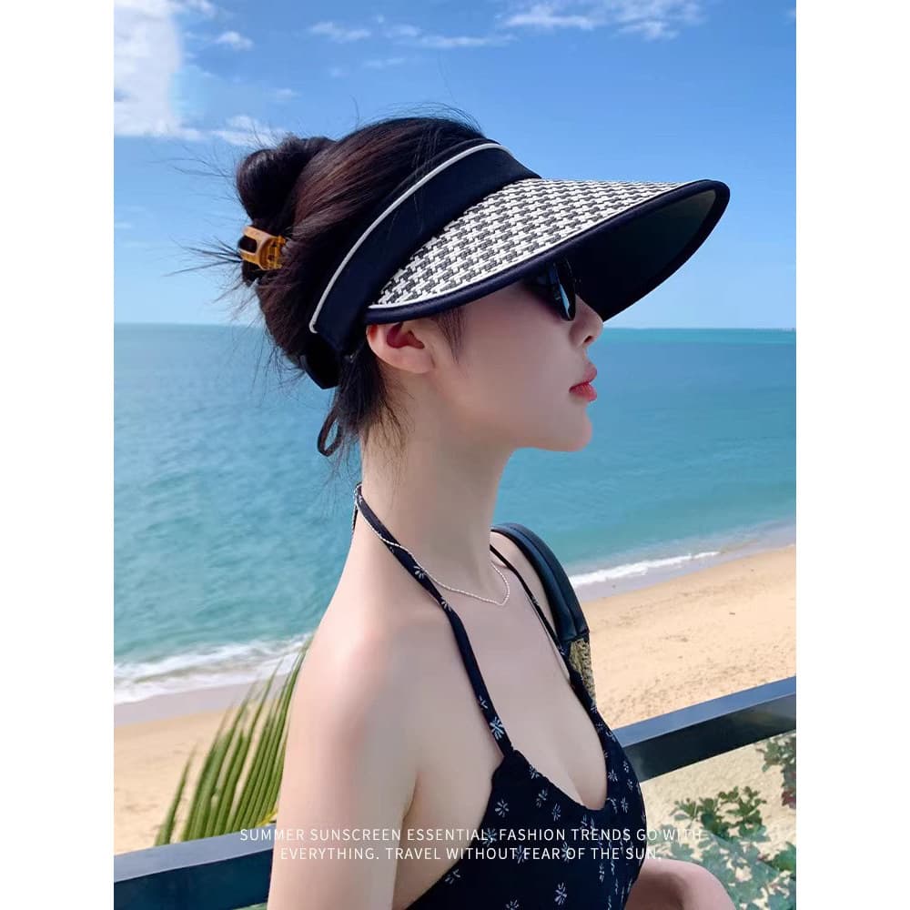 2026 novo estilo chapéu de sol feminino protetor solar chapéu grande borda oco topo Anti-ultravioleta chapéu de sol ao a