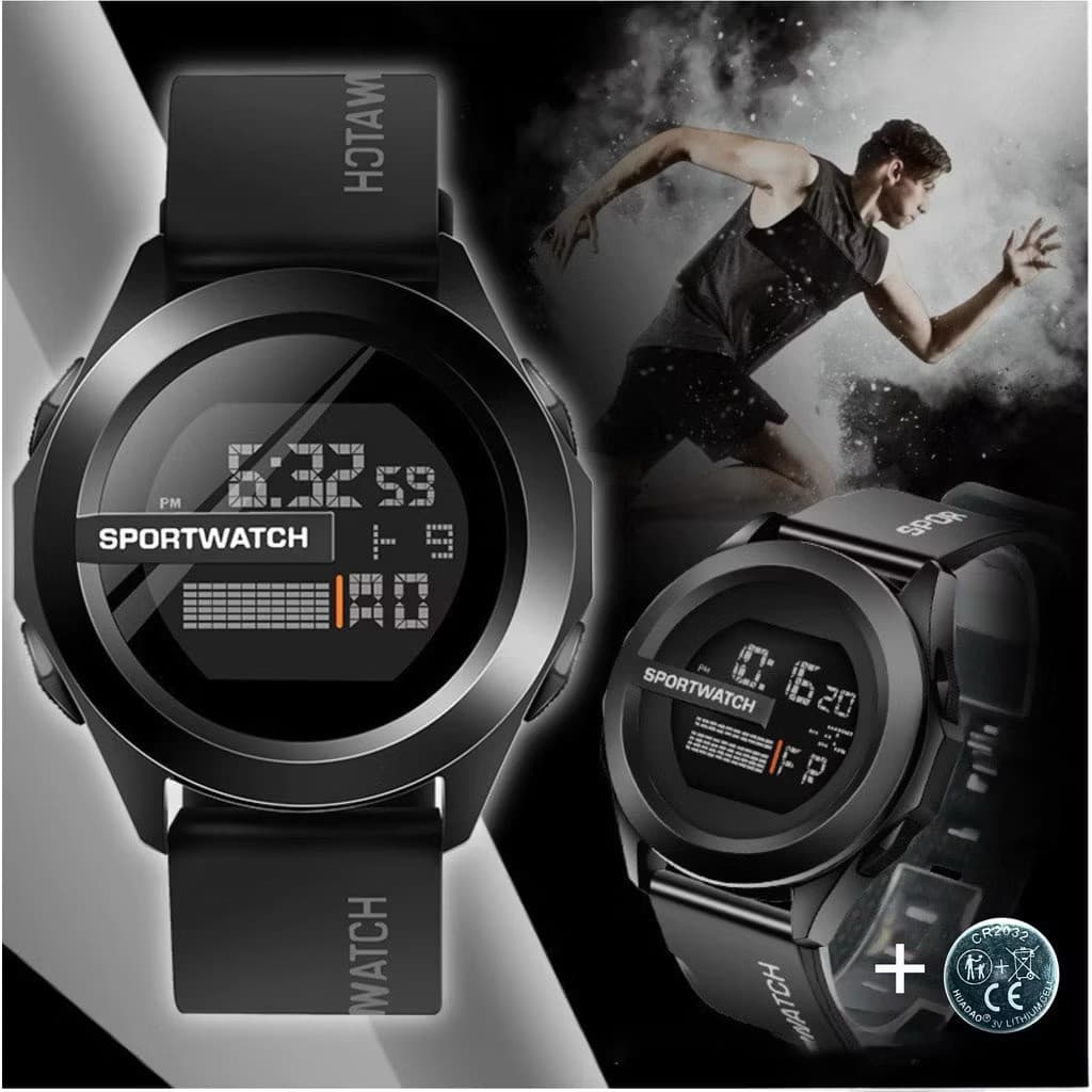 Redondo Relógio digital multifuncional LED masculino, ideal para esportes ao ar livre.